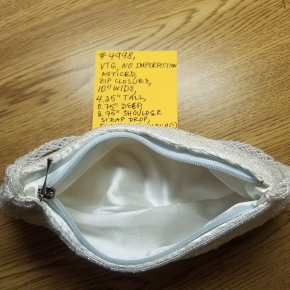 #4998 VTG White Hand Beaded Silk Lined   Purse Handbag - Picture 9 of 9